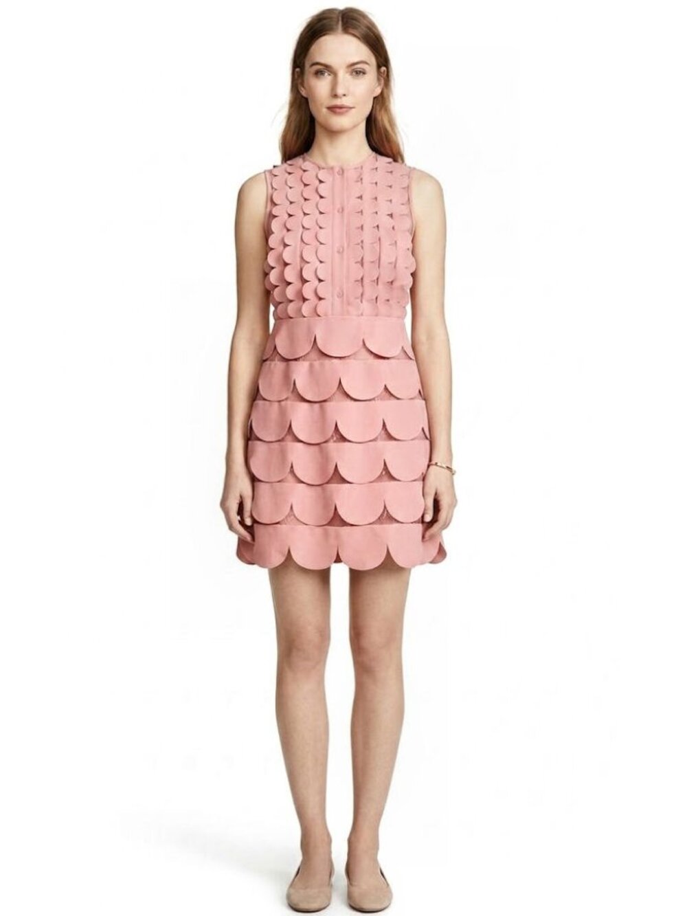 RED VALENTINO Sleeveless Scalloped Georgette Minidress, Pink Confetto Size 38